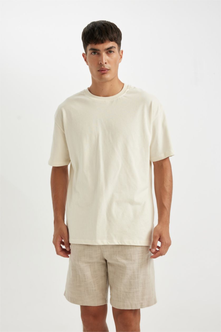 MAN Beige Relax Fit Cotton Bermuda Shorts