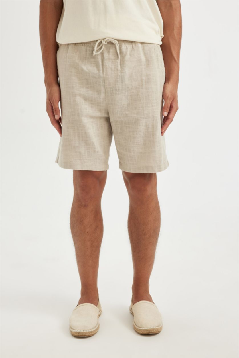 MAN Beige Relax Fit Cotton Bermuda Shorts