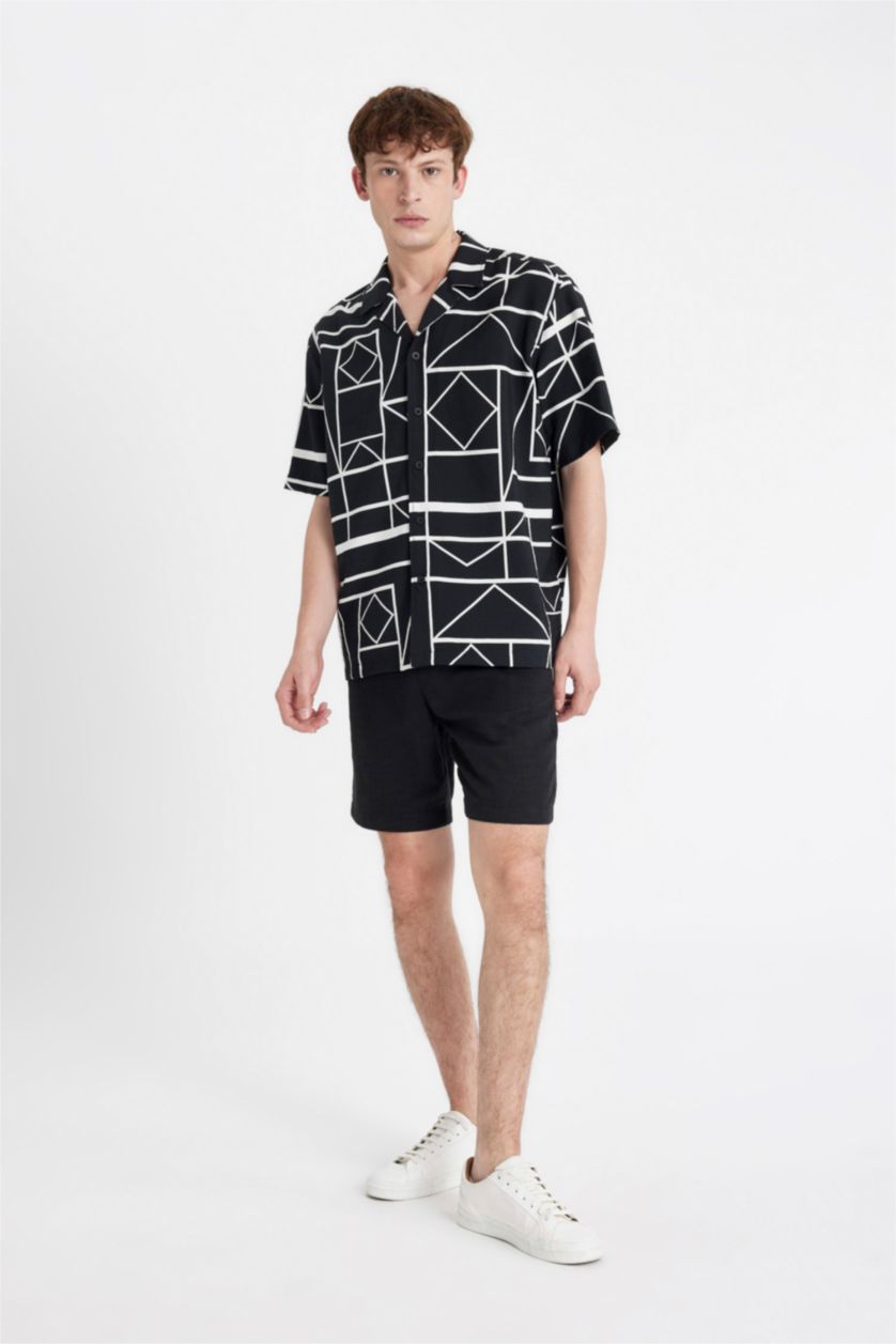 Erkek Siyah Relax Fit Pamuklu Bermuda Şort