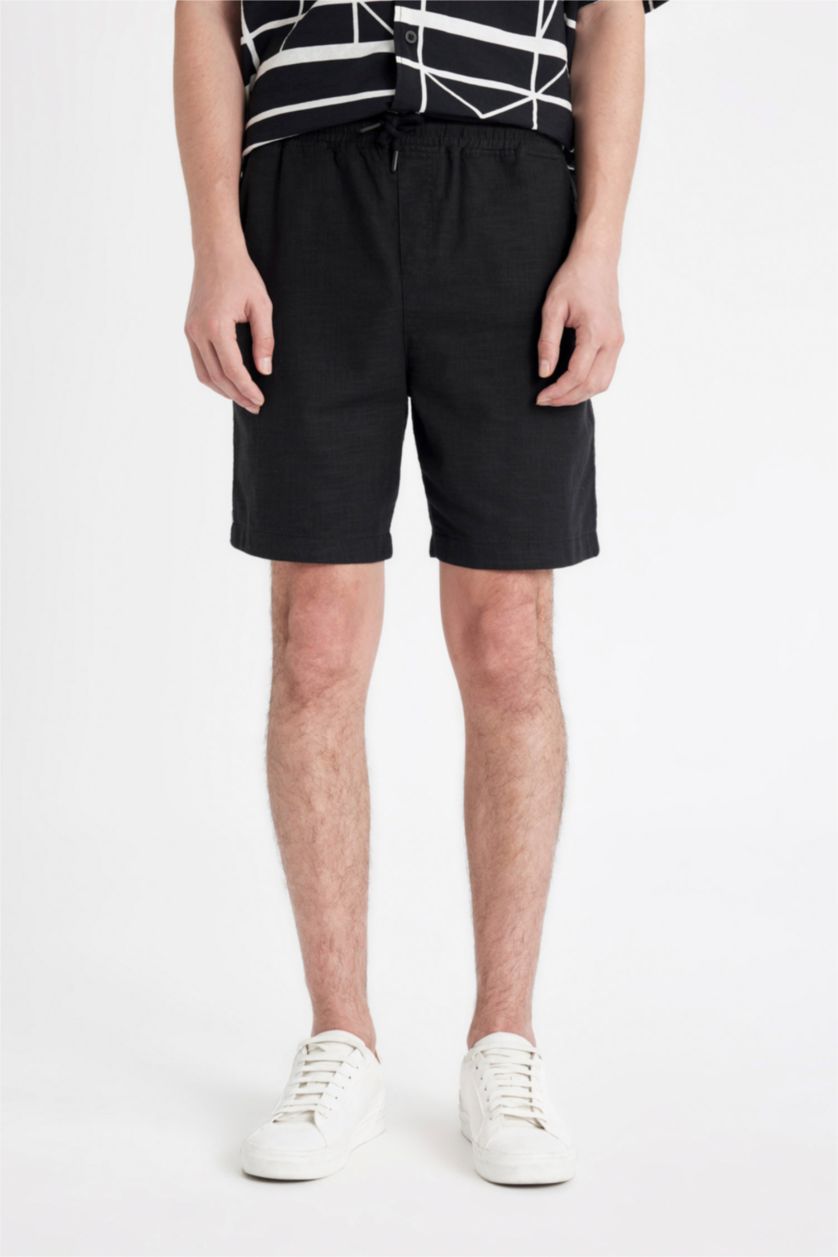 Erkek Siyah Relax Fit Pamuklu Bermuda Şort