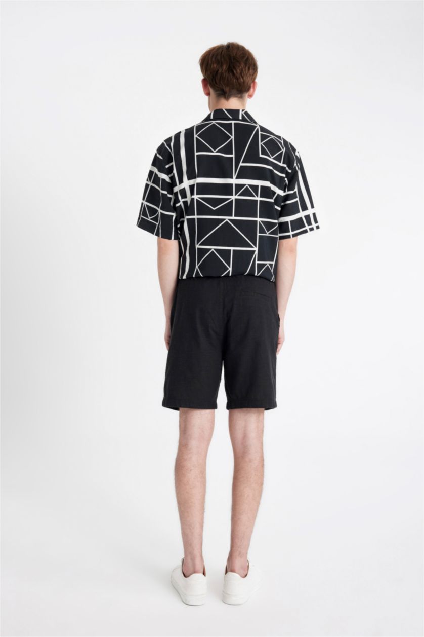 Erkek Siyah Relax Fit Pamuklu Bermuda Şort