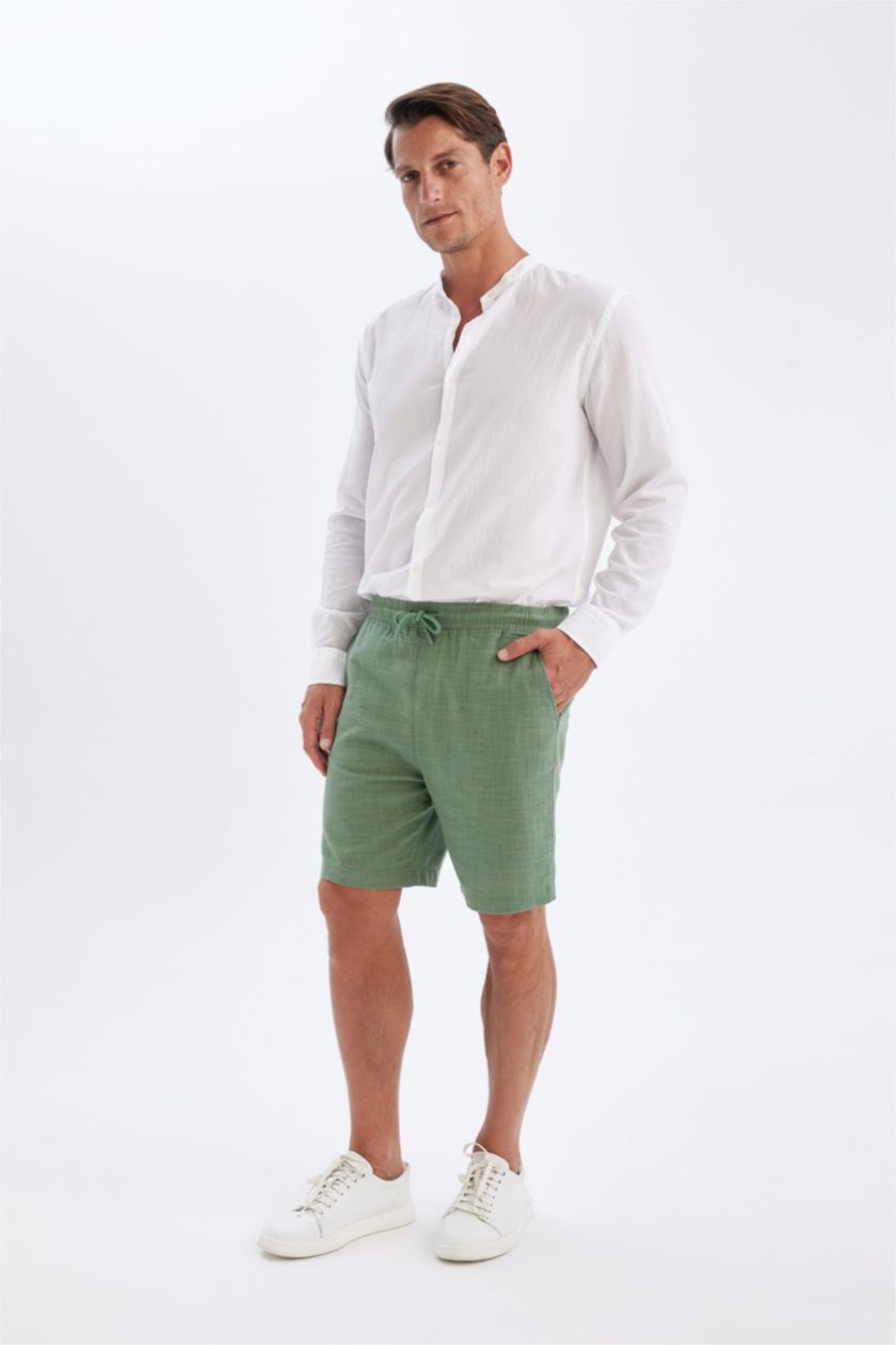 Erkek Yeşil %100 Pamuk Relax Fit Bermuda Şort