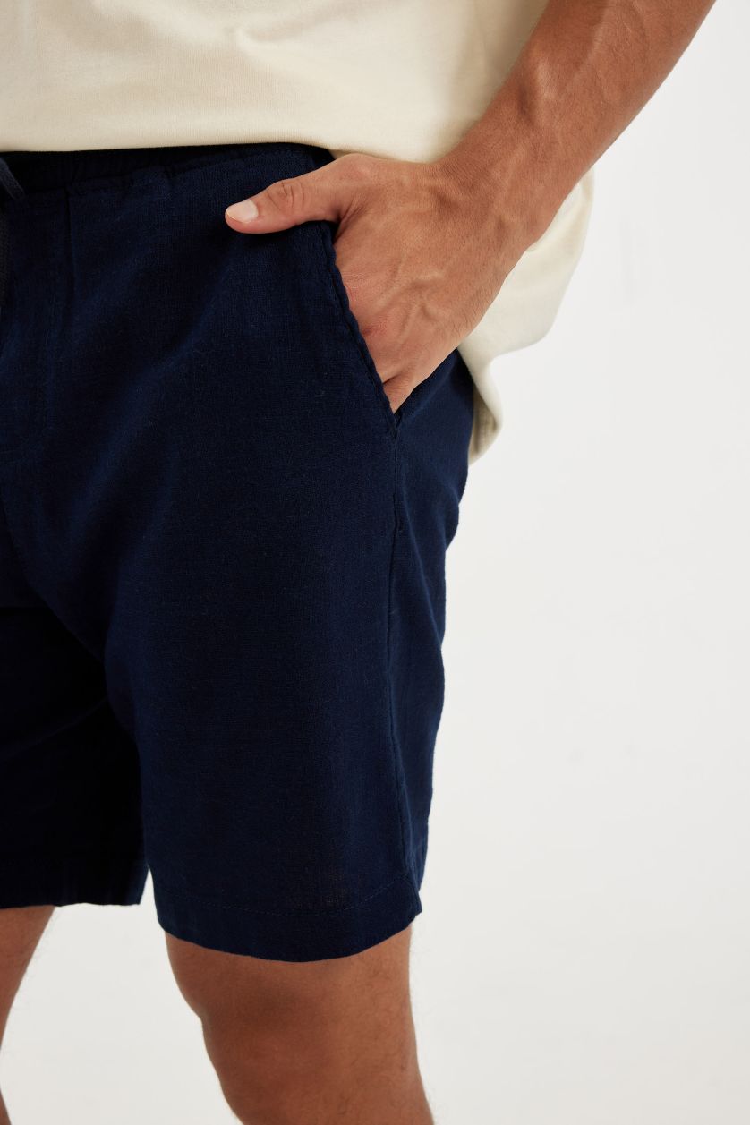 Erkek Lacivert Relax Fit Pamuklu Bermuda Şort
