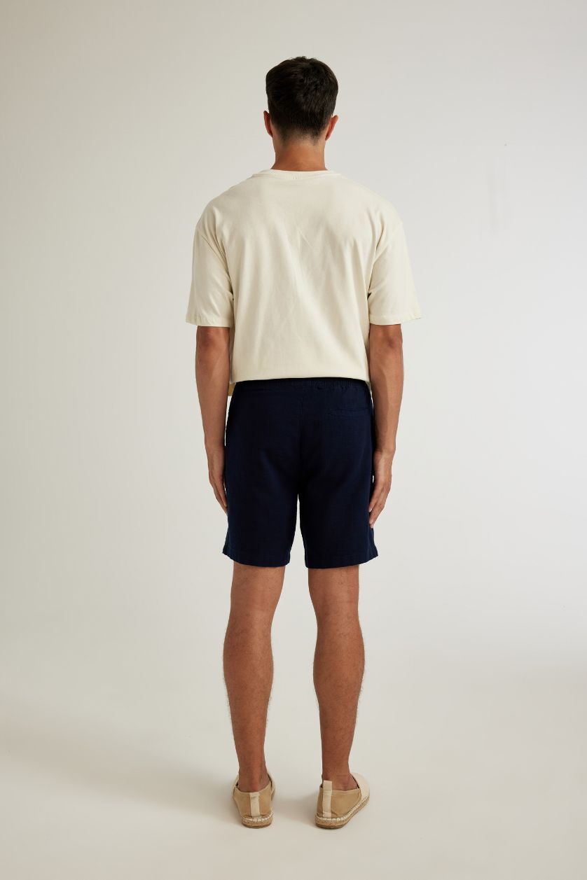 Erkek Lacivert Relax Fit Pamuklu Bermuda Şort