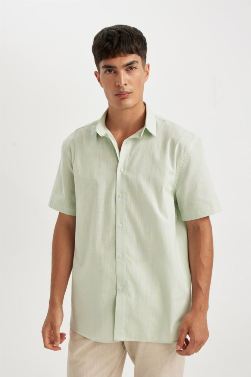 Erkek Okyanus Mavisi %100 Pamuk Regular Fit Yazlık Polo Yaka Basic Düz Kısa Kollu Gömlek