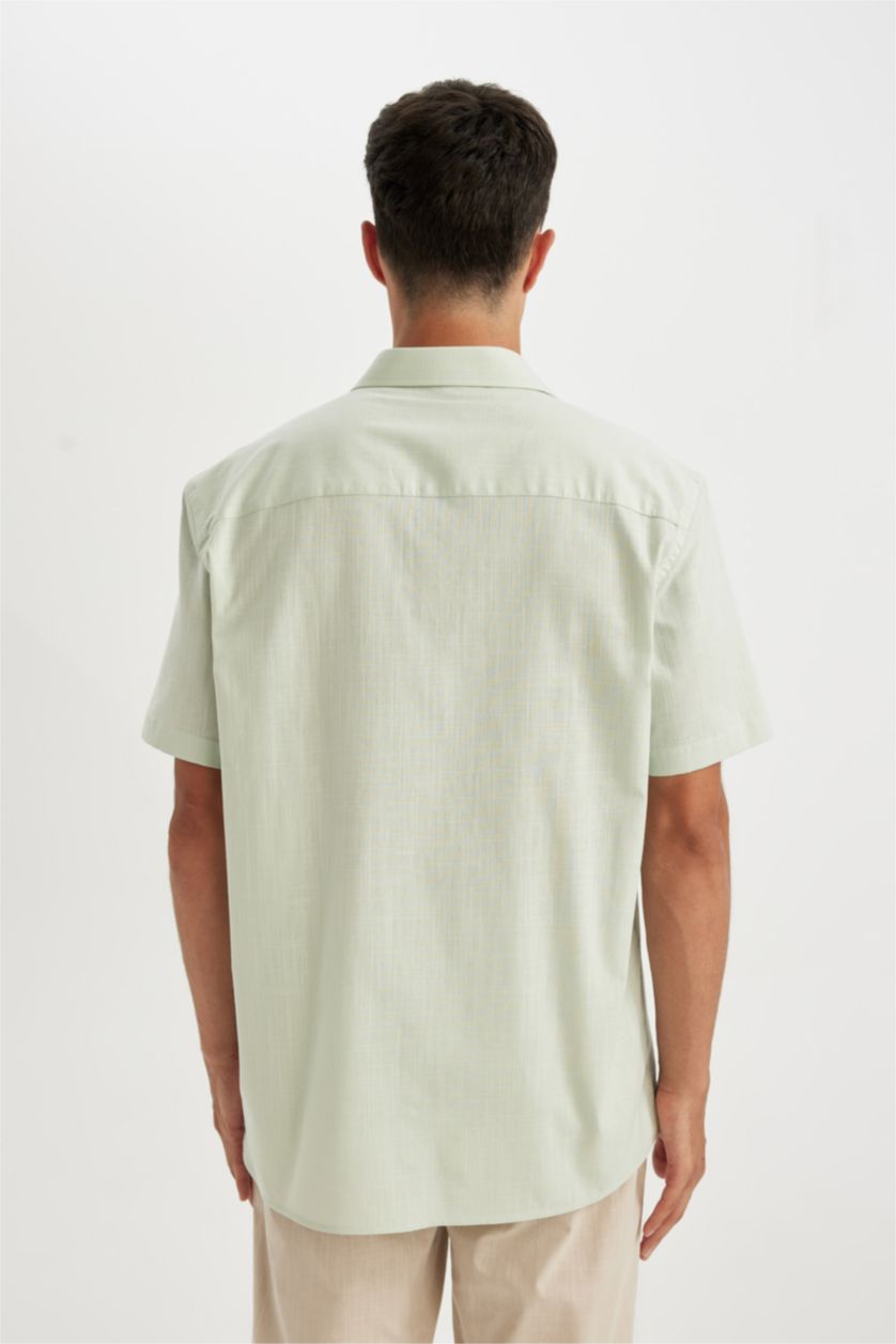 Erkek Okyanus Mavisi %100 Pamuk Regular Fit Yazlık Polo Yaka Basic Düz Kısa Kollu Gömlek