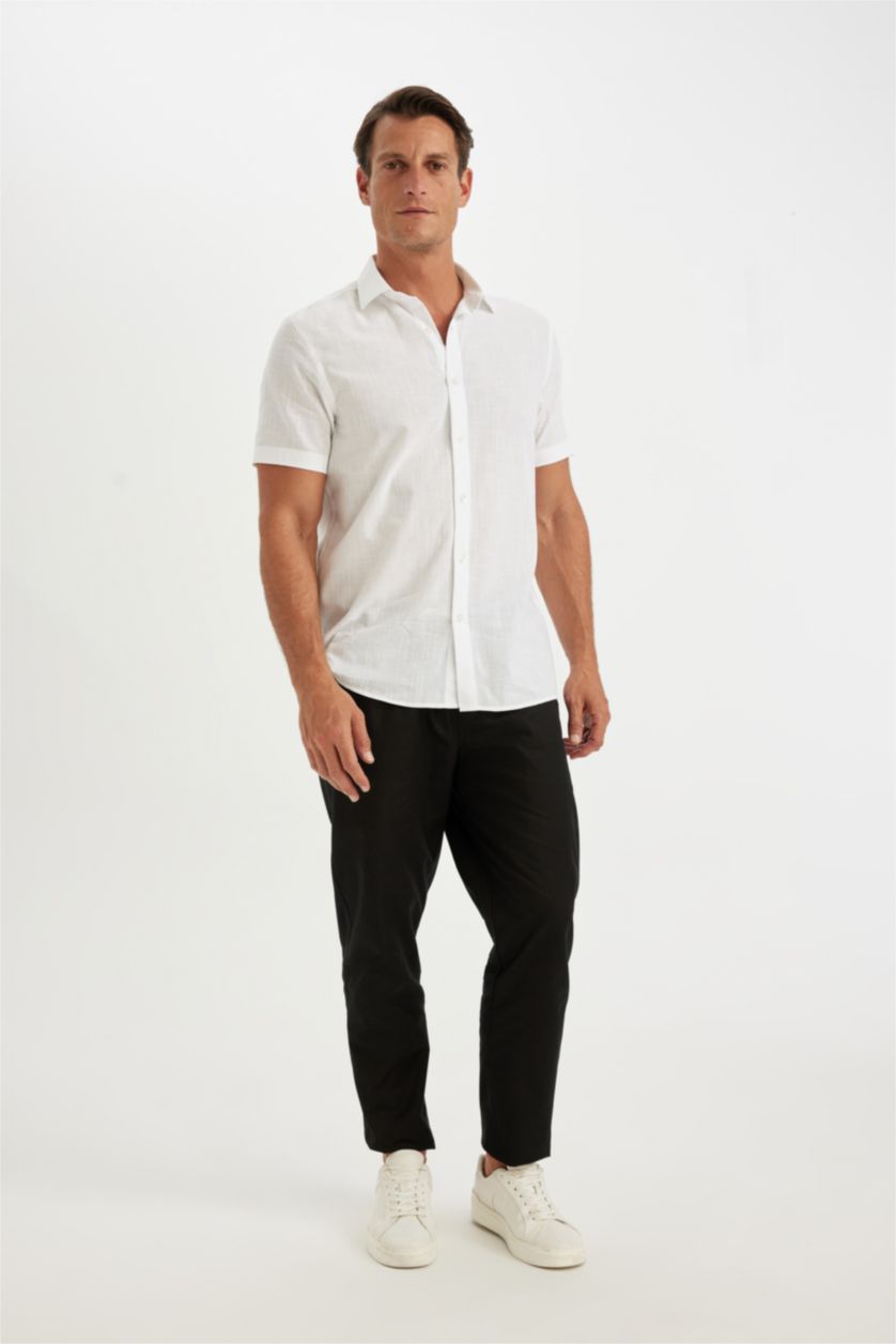 HOMME Blanc Chemise à Manches Courtes en Coton Basique