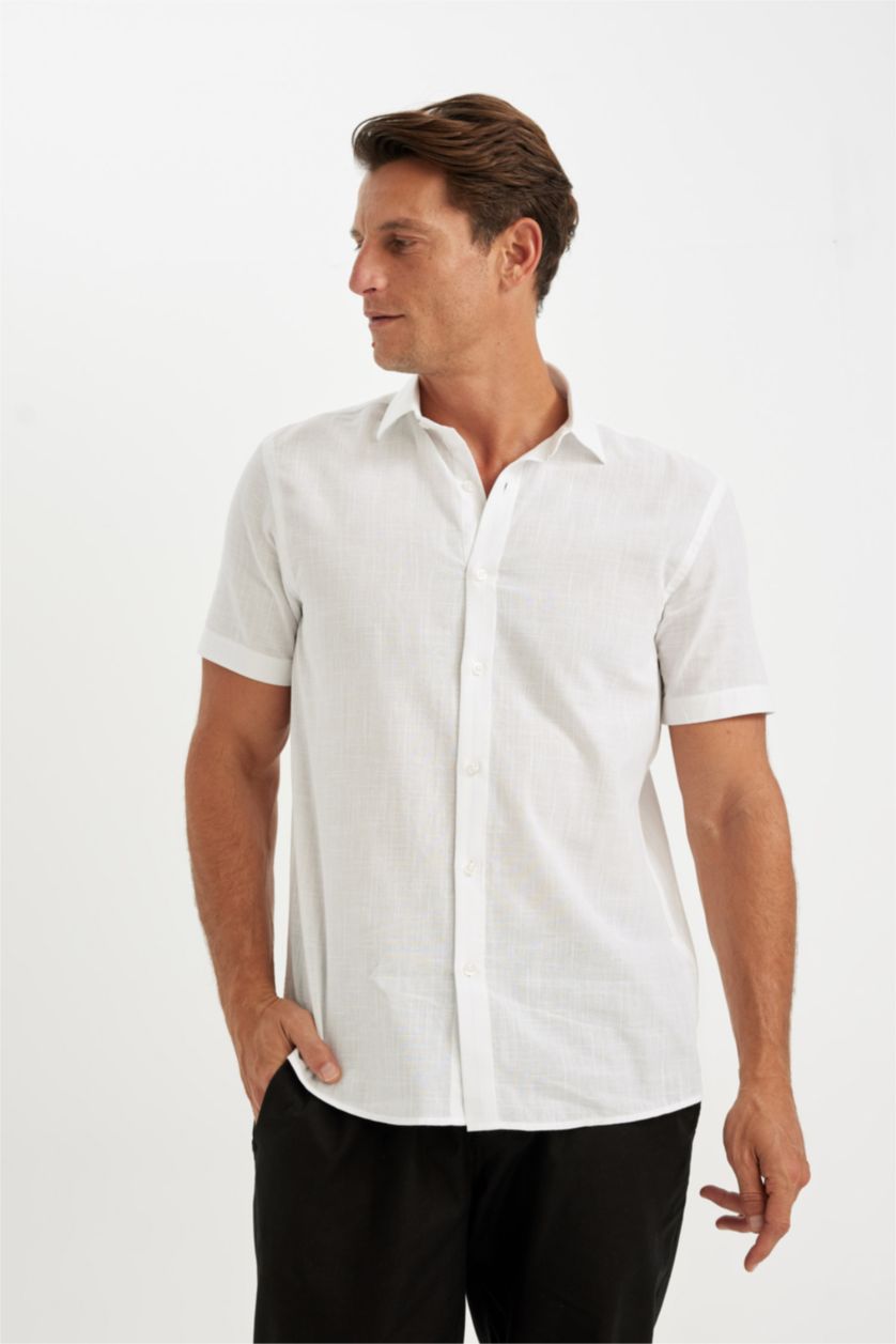 HOMME Blanc Chemise à Manches Courtes en Coton Basique