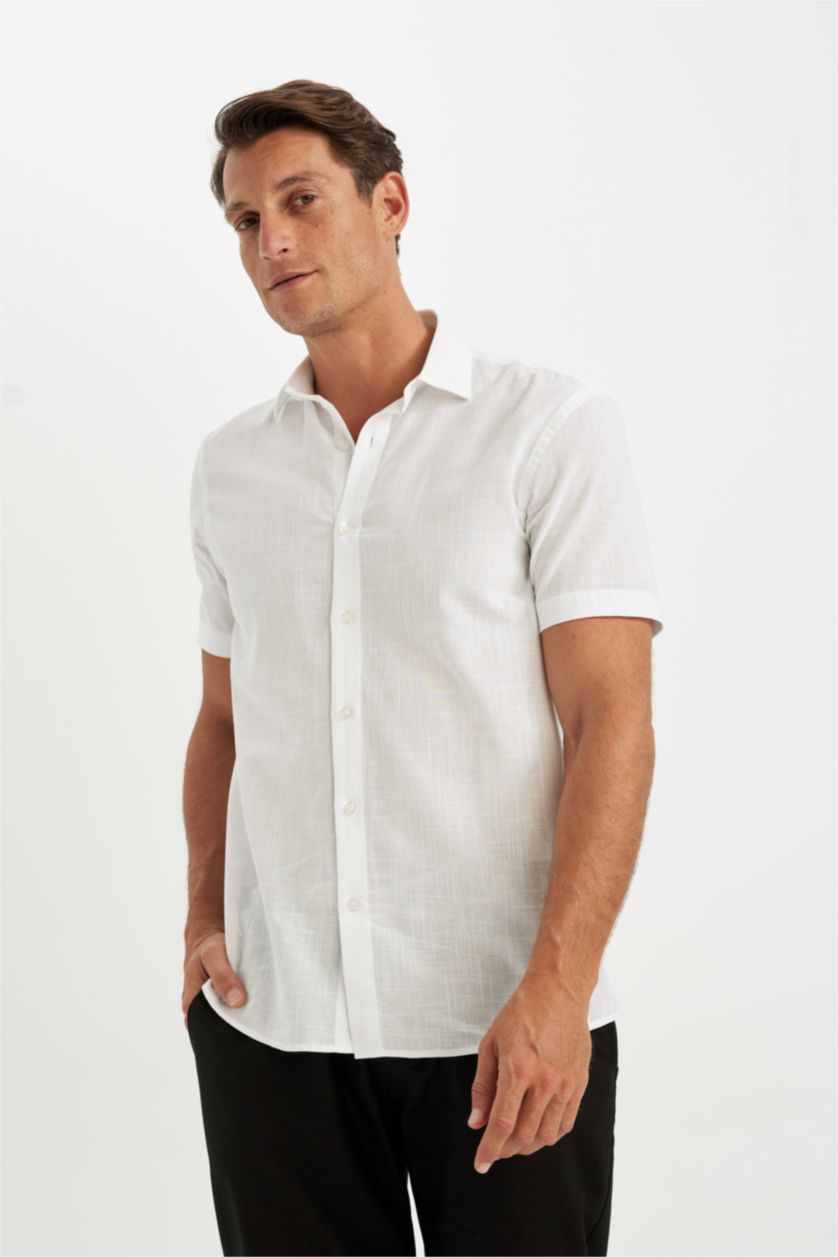 HOMME Blanc Chemise à Manches Courtes en Coton Basique