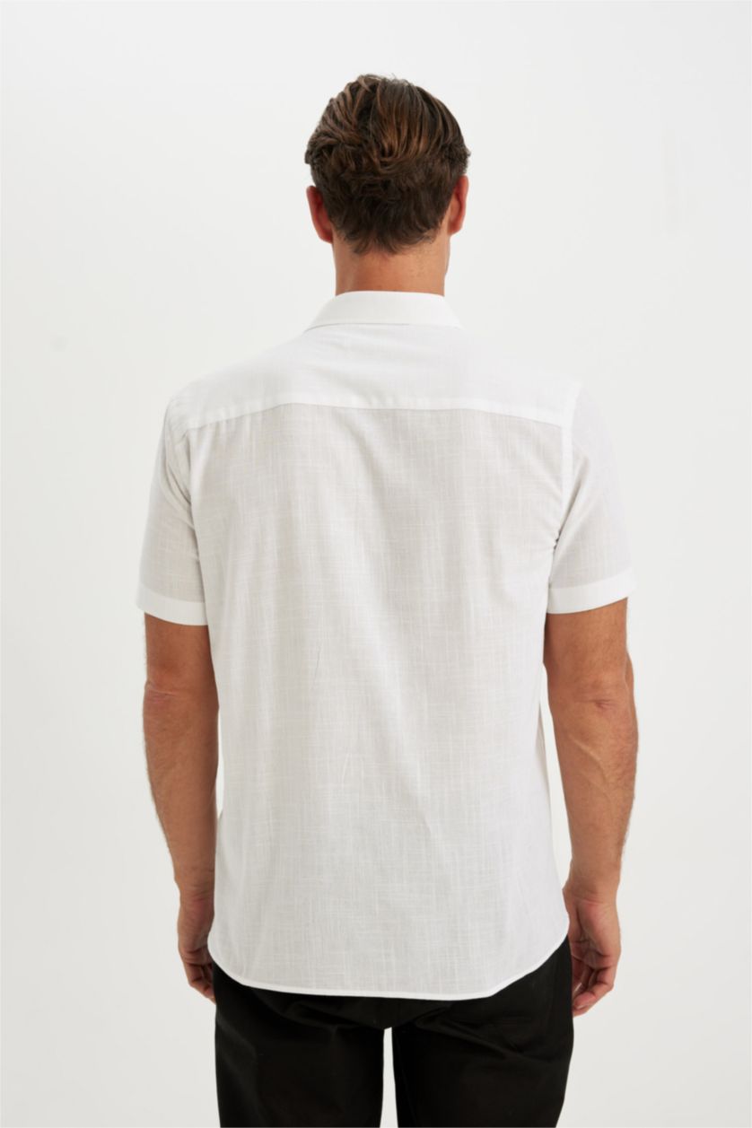 HOMME Blanc Chemise à Manches Courtes en Coton Basique