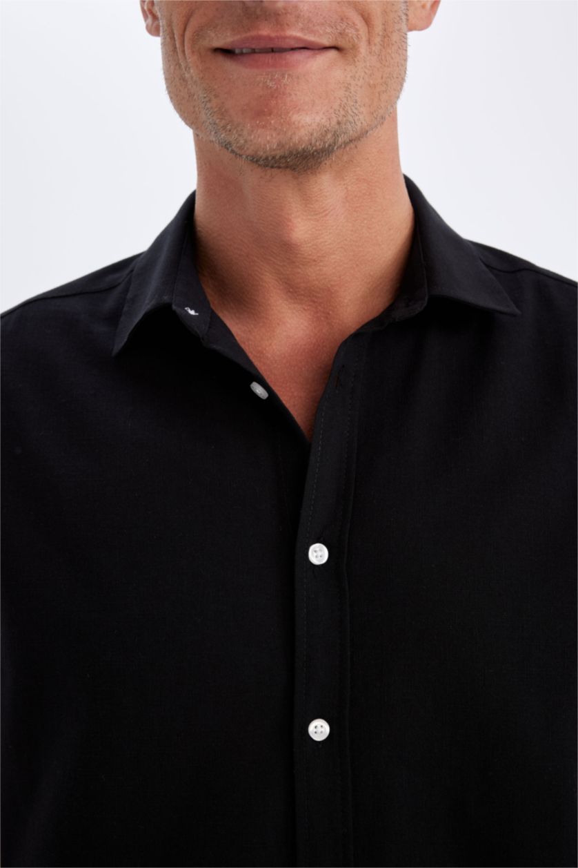 Man Black Regular Fit Polo Collar Cotton Short Sleeve Shirt