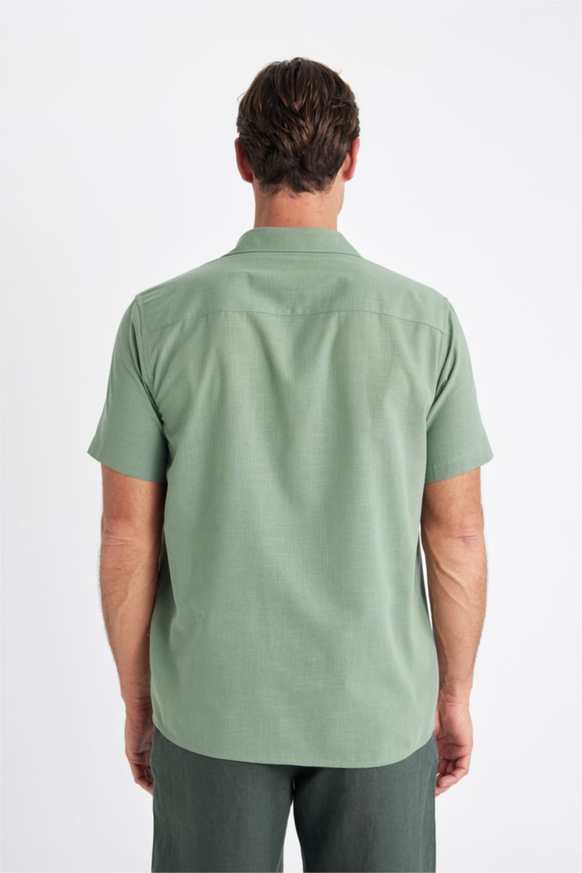 Man Khaki Regular Fit Polo Collar Cotton Short Sleeve Shirt