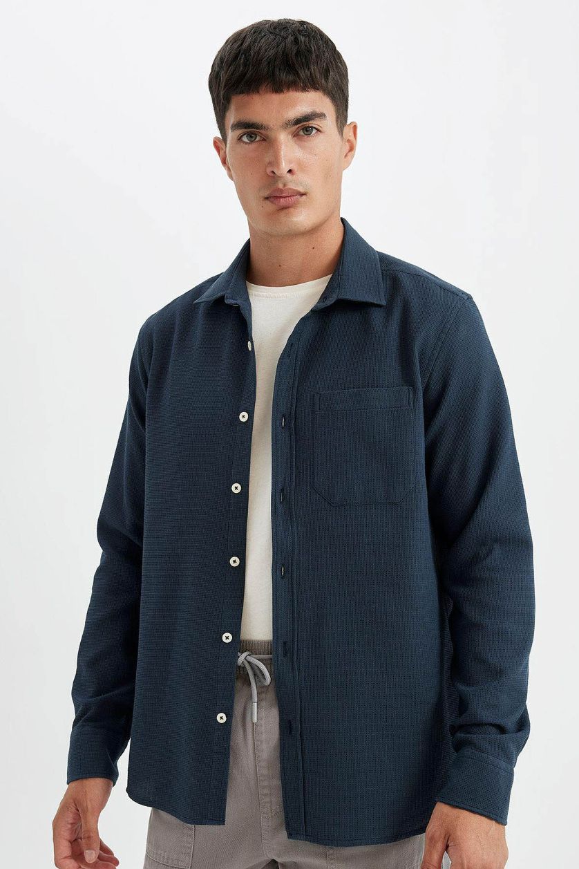 HOMME Anthracite Chemise à Manches Longues en Tricot Coton à Col Polo