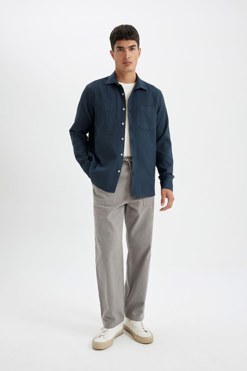 HOMME Anthracite Chemise à Manches Longues en Tricot Coton à Col Polo