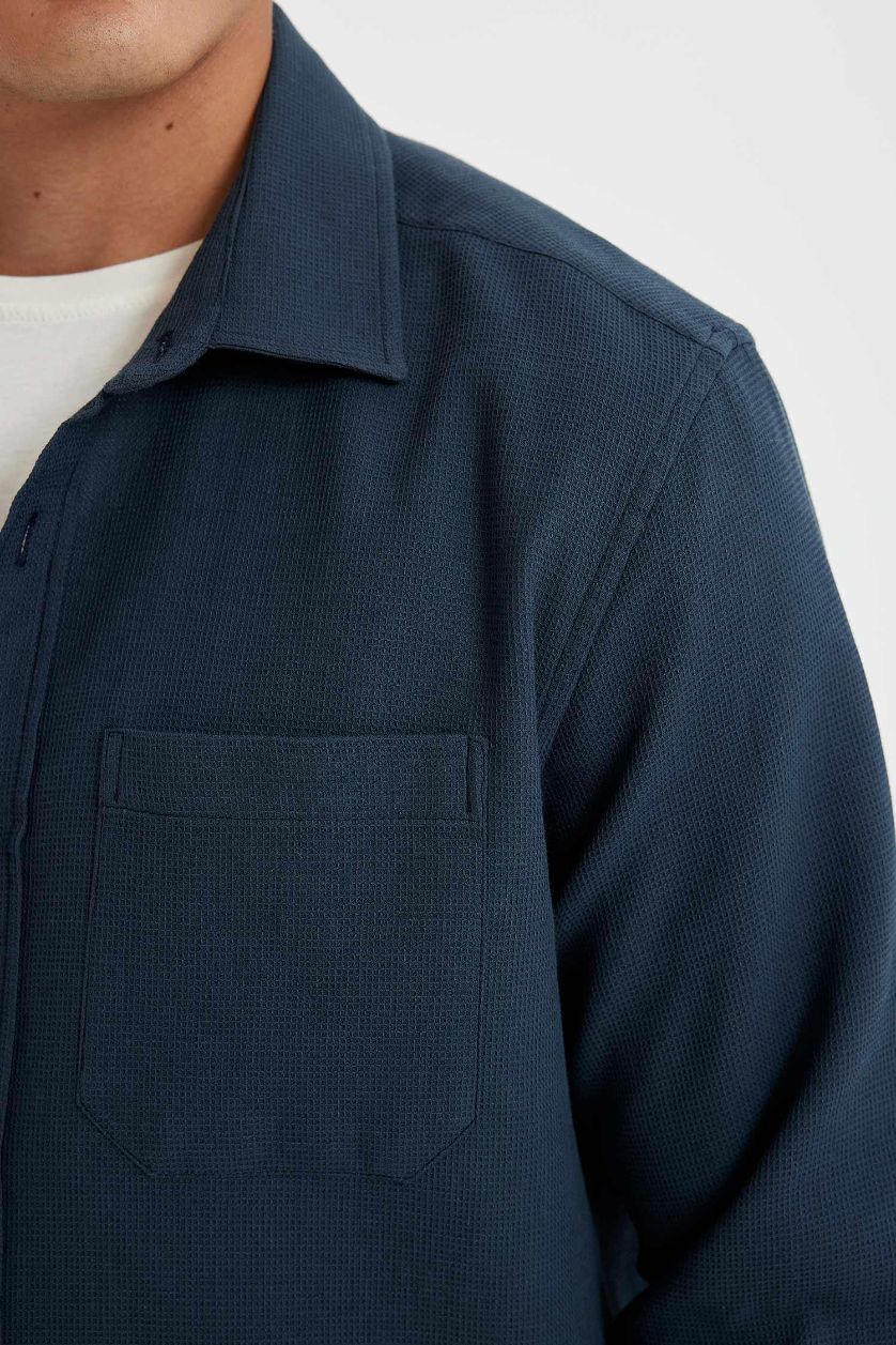 HOMME Anthracite Chemise à Manches Longues en Tricot Coton à Col Polo