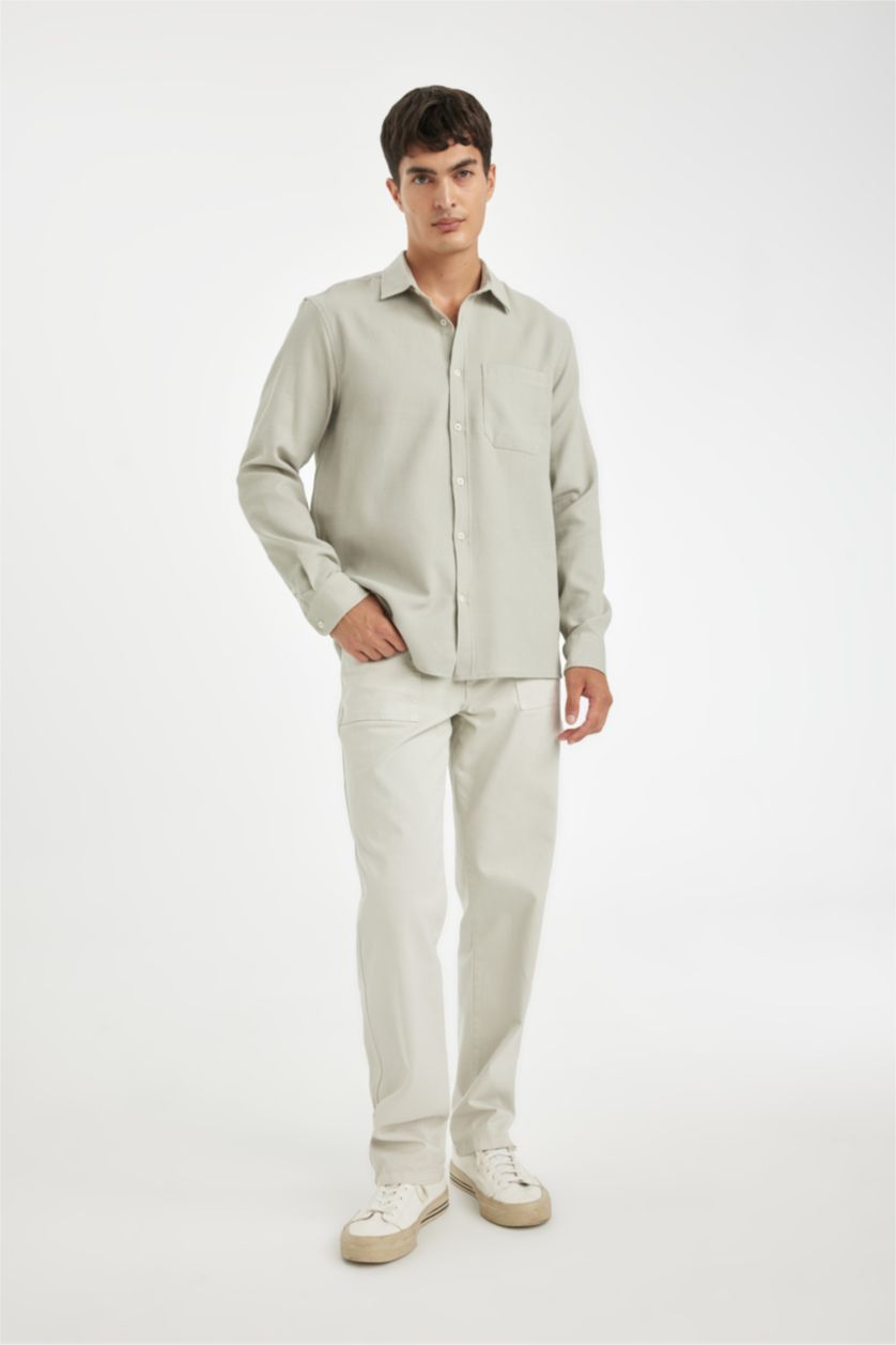 HOMME Gris Chemise à Manches Longues en Tricot Coton à Col Polo