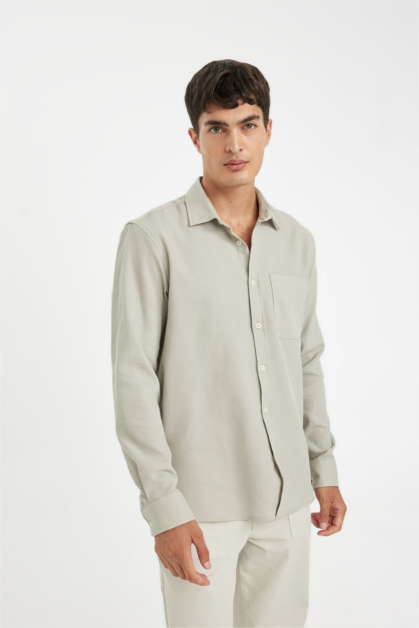 HOMME Gris Chemise à Manches Longues en Tricot Coton à Col Polo