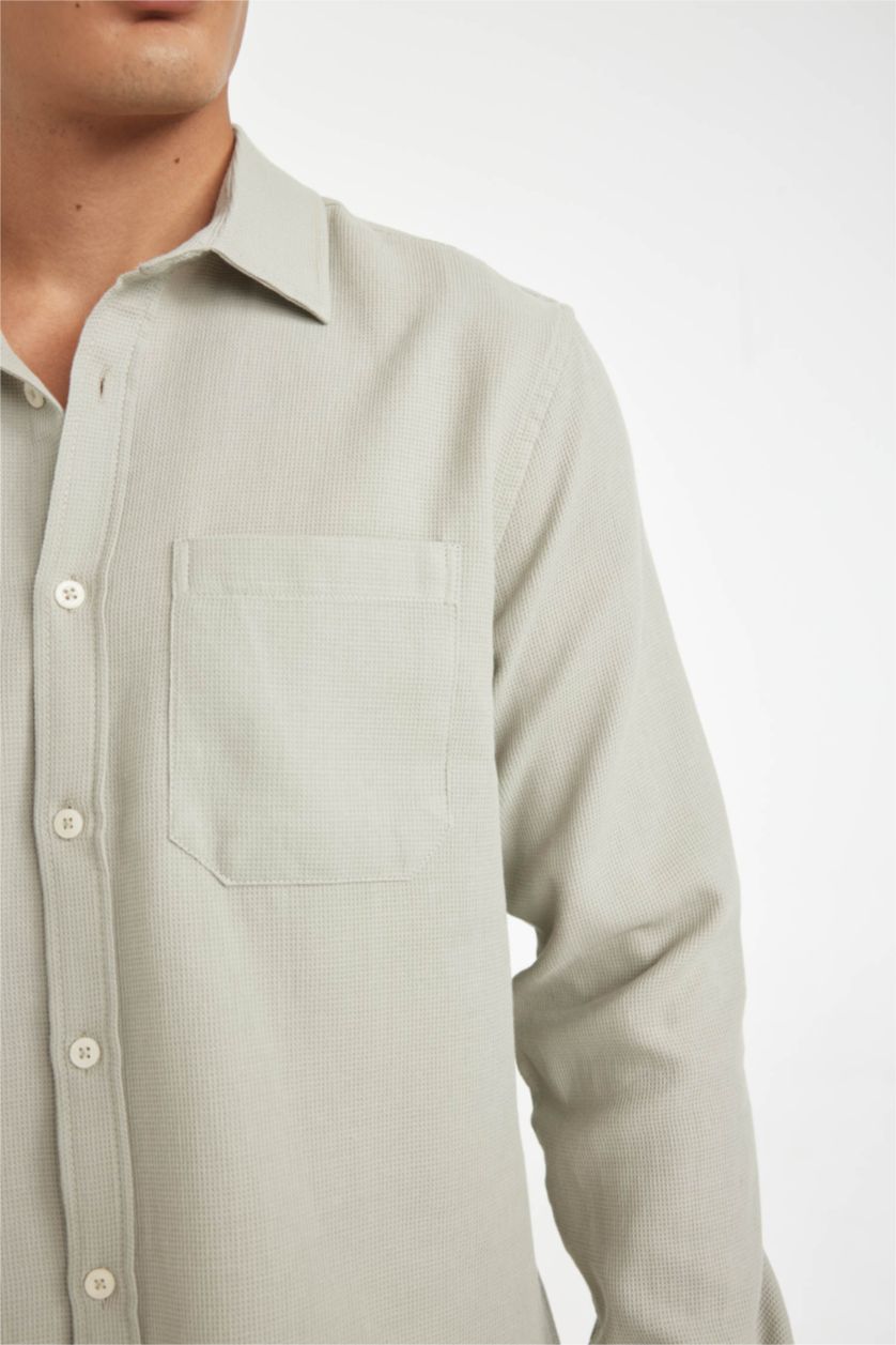 HOMME Gris Chemise à Manches Longues en Tricot Coton à Col Polo