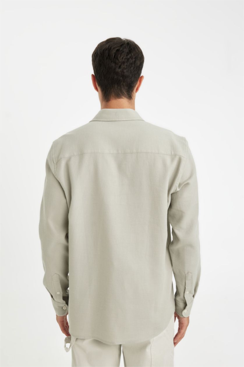 HOMME Gris Chemise à Manches Longues en Tricot Coton à Col Polo