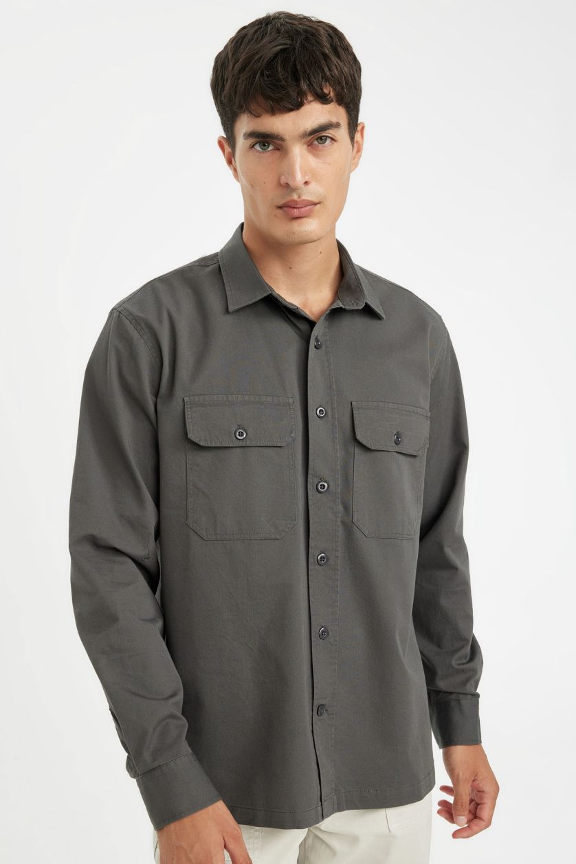 MAN Grey Regular Fit Basic Cotton Shirt