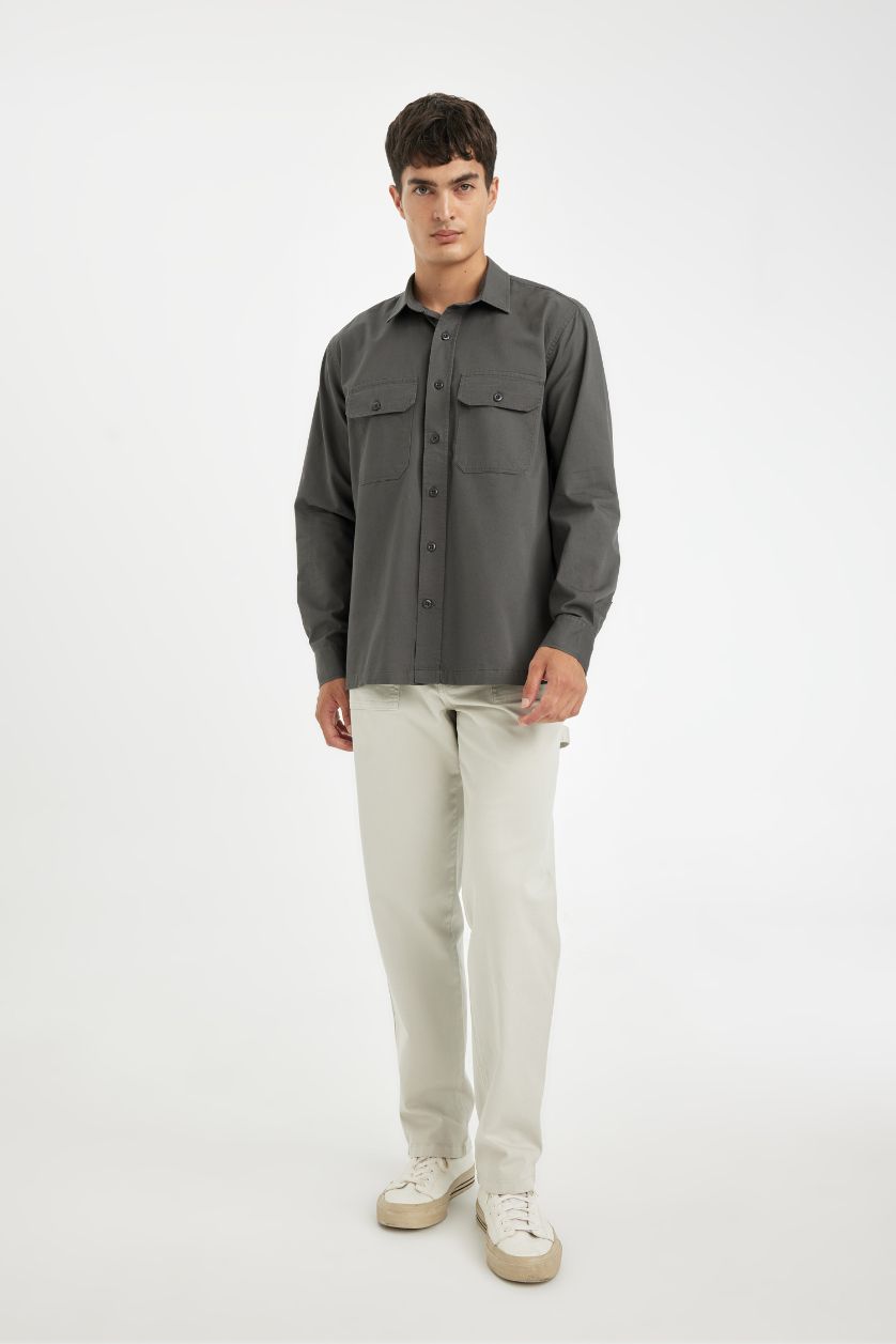 MAN Grey Regular Fit Basic Cotton Shirt