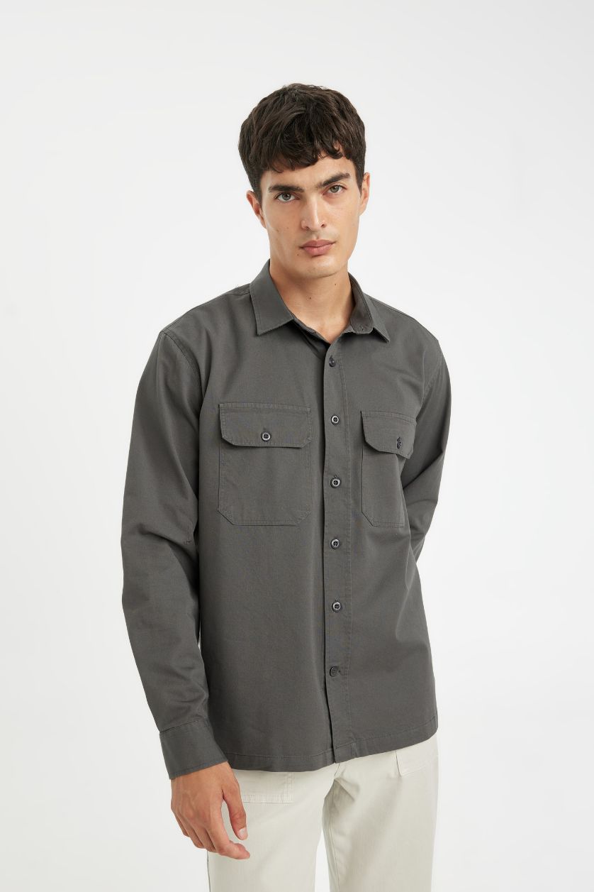 MAN Grey Regular Fit Basic Cotton Shirt