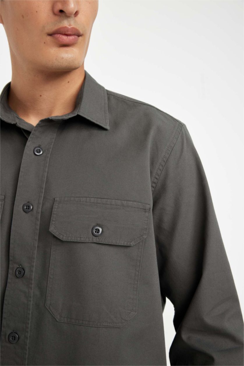 MAN Grey Regular Fit Basic Cotton Shirt
