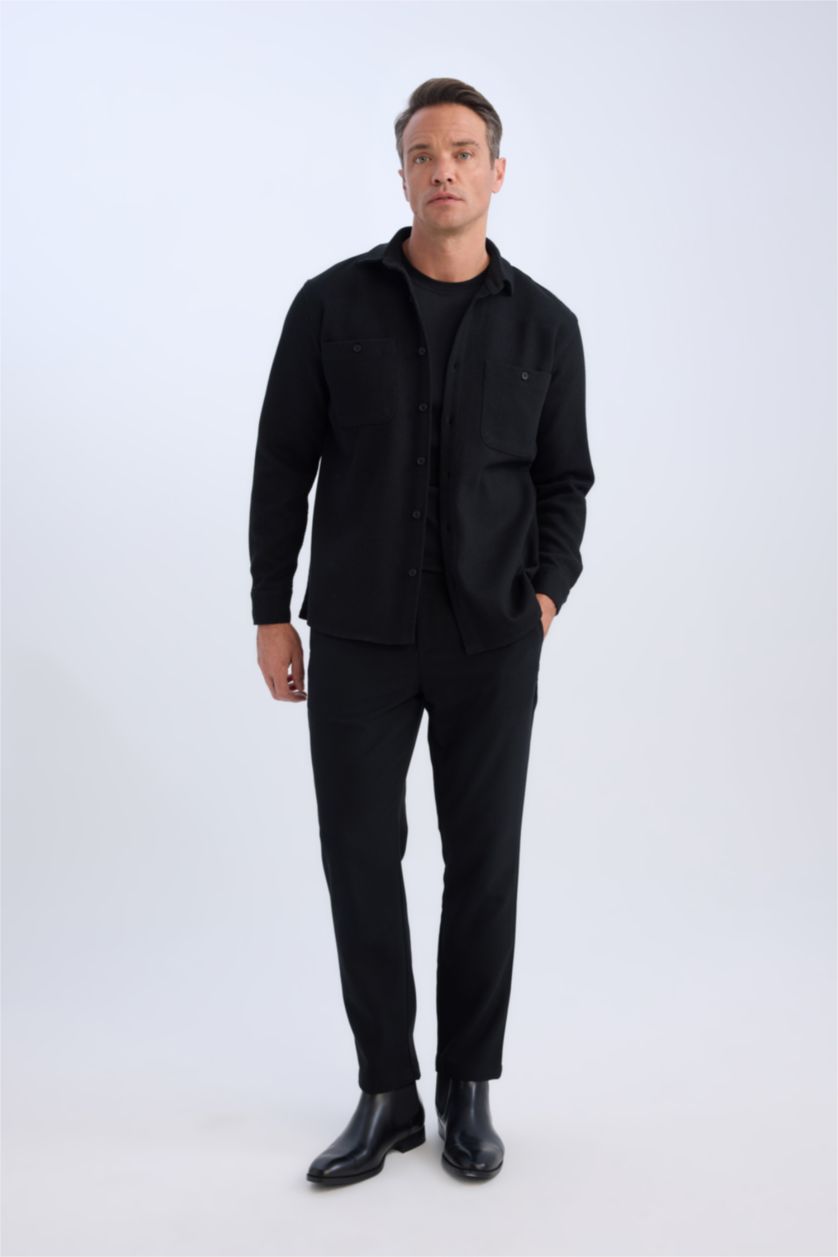 HOMME Noir Chemise en flanelle à col polo et manches longues Coupe relax