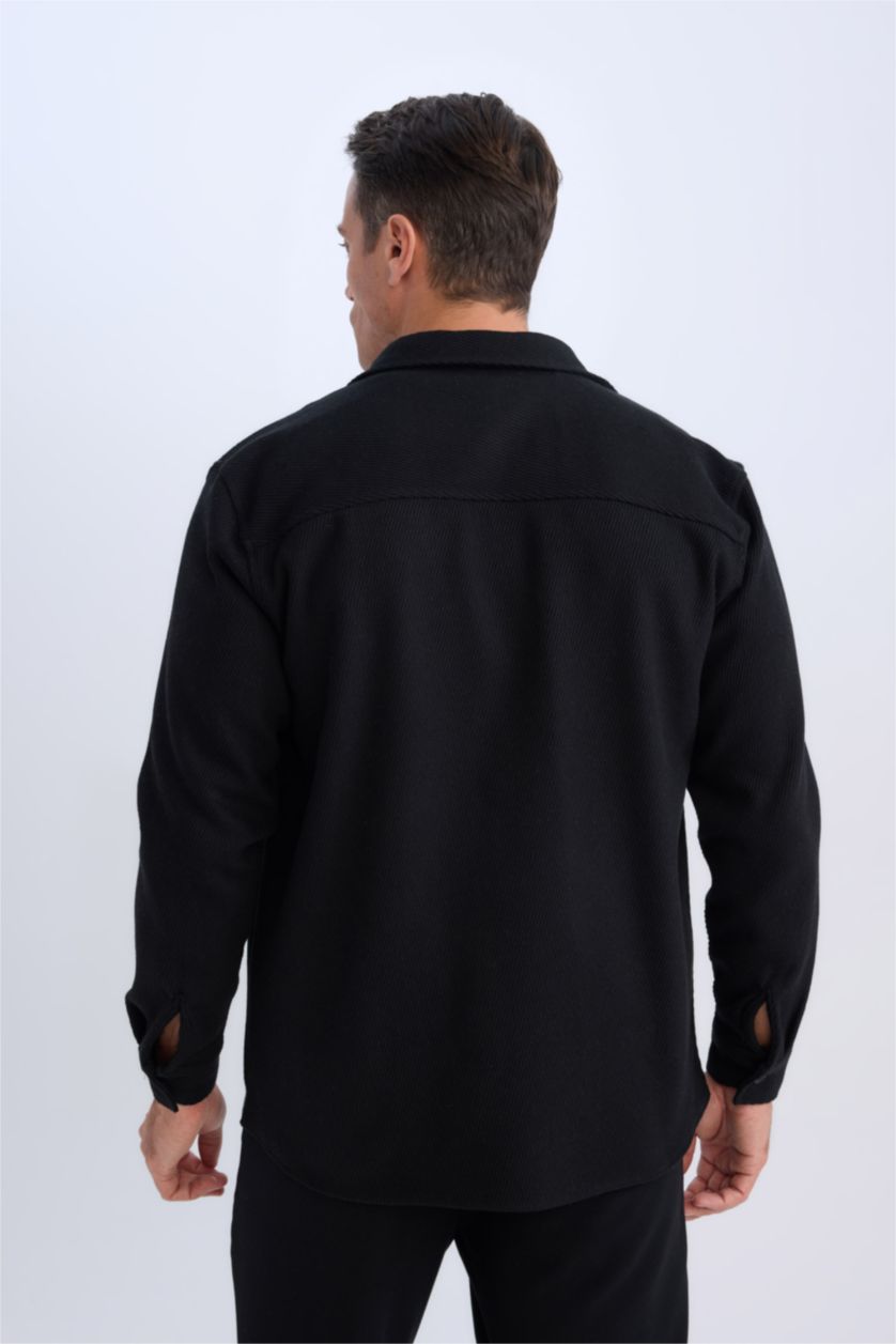 HOMME Noir Chemise en flanelle à col polo et manches longues Coupe relax