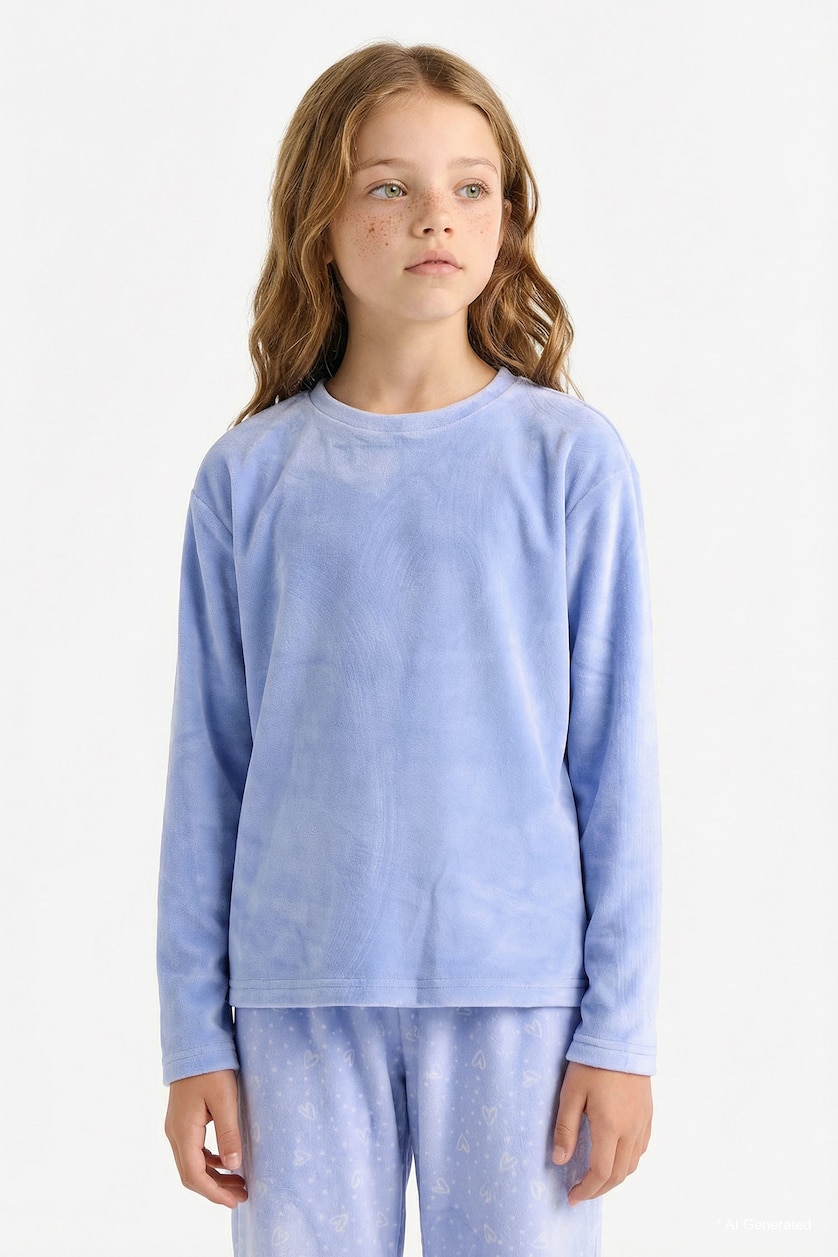 Young Girls - Teen Girls Light Blue Girl Regular Fit Fleece 2 Piece Pyjamas Set