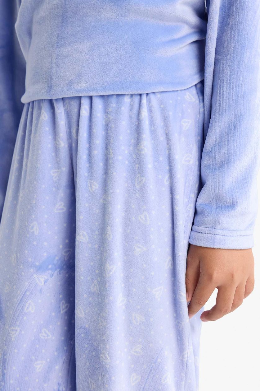 Kız Çocuk - Genç Kız Açık Mavi Pijama Takımı Polar Uzun Kollu Üst Uzun Alt Kız Çocuk