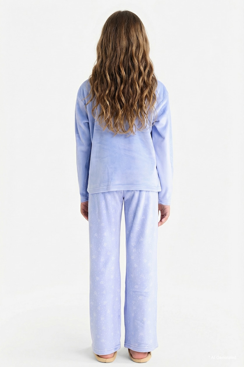 Young Girls - Teen Girls Light Blue Girl Regular Fit Fleece 2 Piece Pyjamas Set