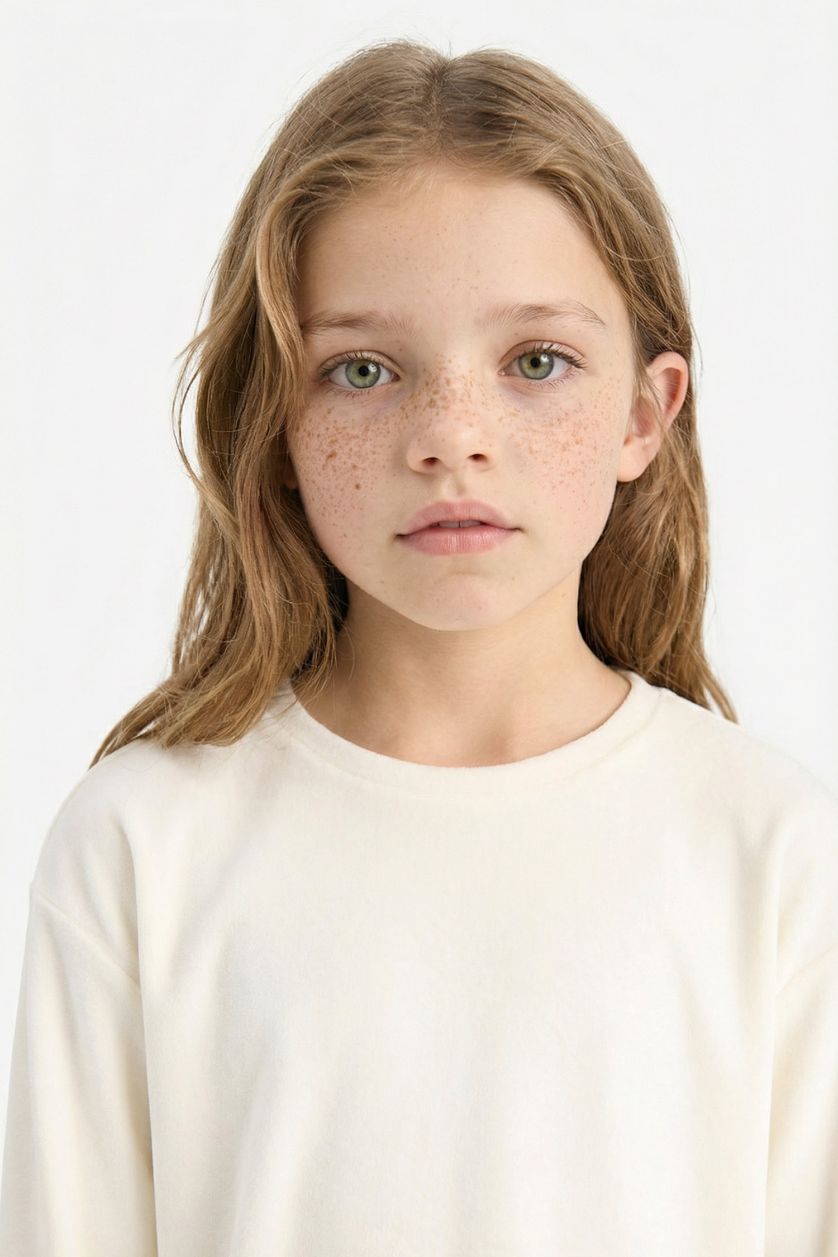 Kız Çocuk - Genç Kız Gülkurusu Pijama Takımı Uzun Kollu Üst Çizgili Uzun Alt Kız Çocuk