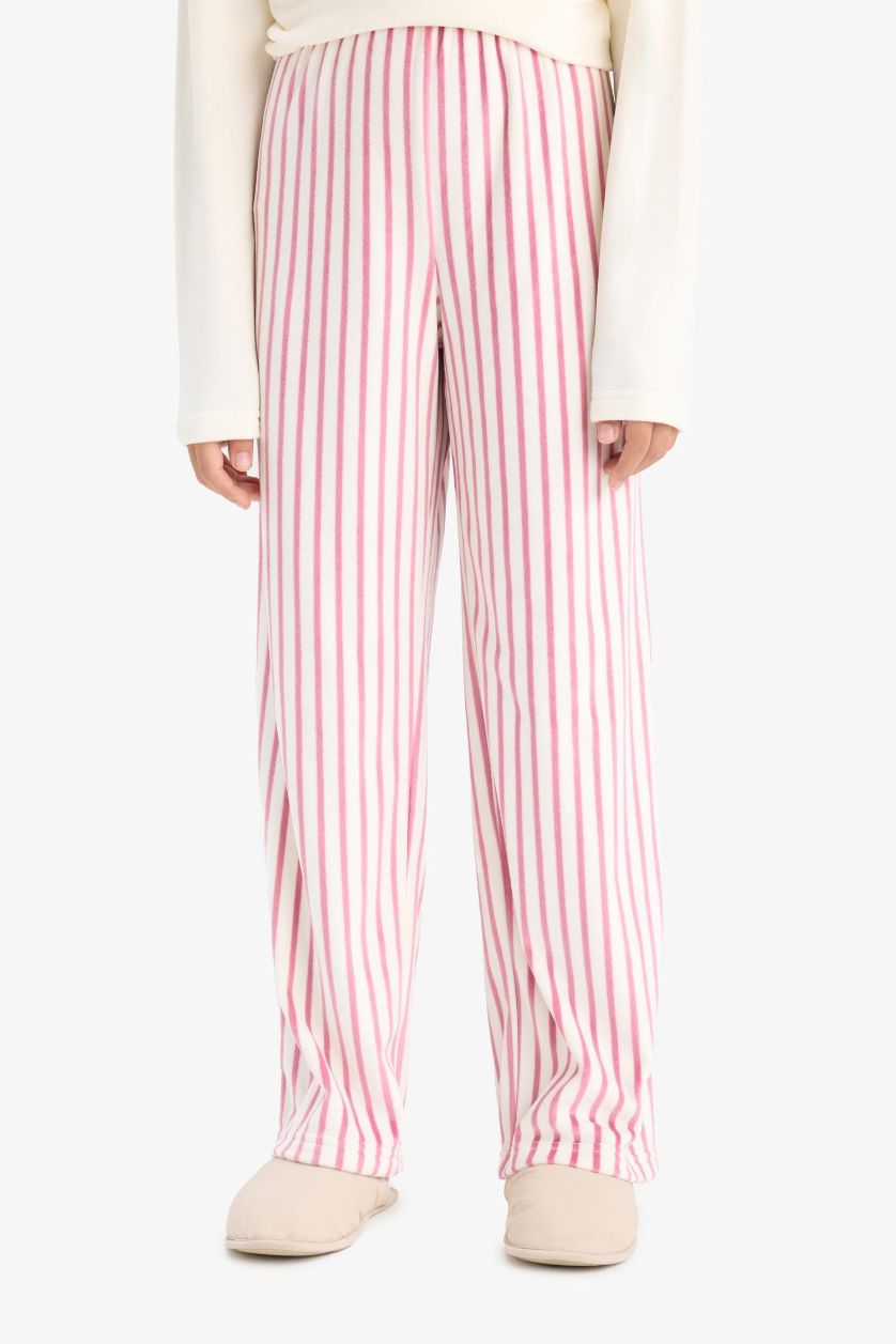 Kız Çocuk - Genç Kız Gülkurusu Pijama Takımı Uzun Kollu Üst Çizgili Uzun Alt Kız Çocuk