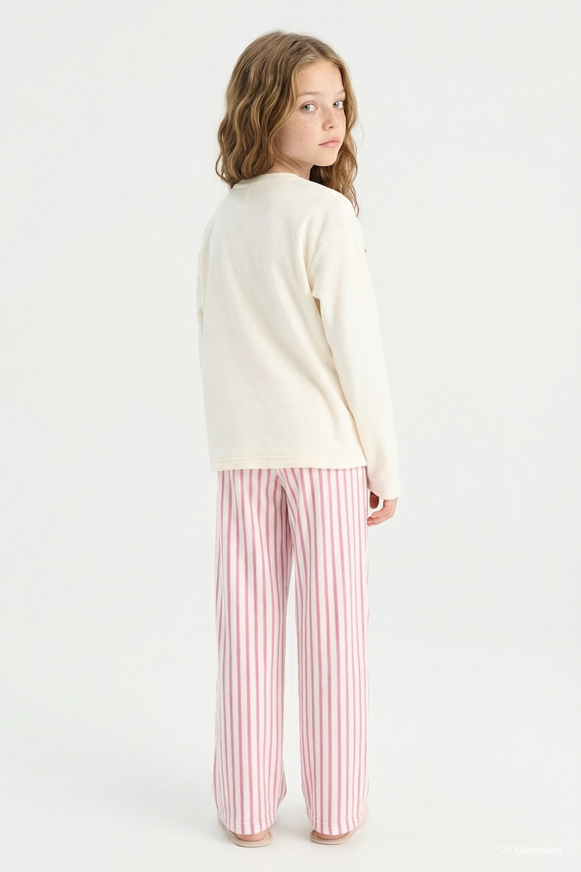 Young Girls - Teen Girls Rose Girl Top Striped Bottoms 2 Piece Pyjamas Set