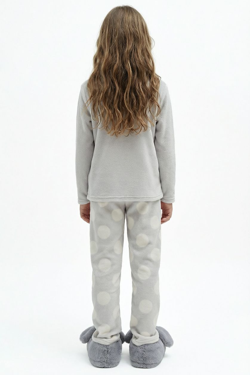 بناتي رمادي فاتح طقم بيجاما تطريز قصة عادية من لوني تونز من قطعتين