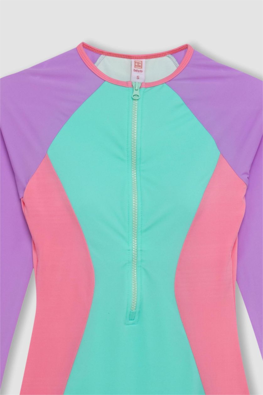 Kadın Mint Fermuarlı Uzun Kollu Sörf Mayo-Fall in Love