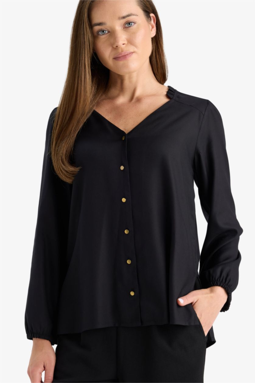 Әйелдерге қара қалыпты пішім Ұзын жеңді көйлек