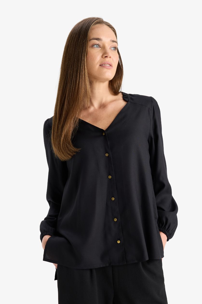 Әйелдерге қара қалыпты пішім Ұзын жеңді көйлек