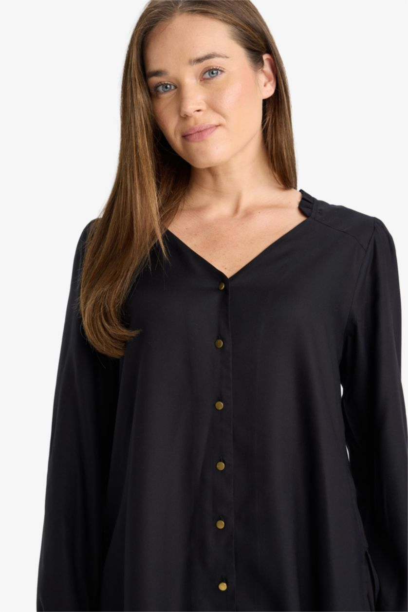 Әйелдерге қара қалыпты пішім Ұзын жеңді көйлек