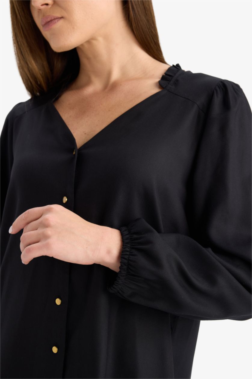 Әйелдерге қара қалыпты пішім Ұзын жеңді көйлек