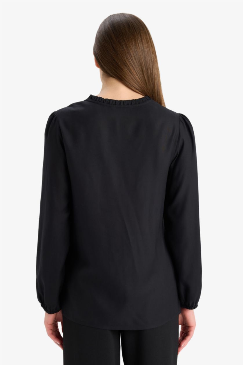 Әйелдерге қара қалыпты пішім Ұзын жеңді көйлек