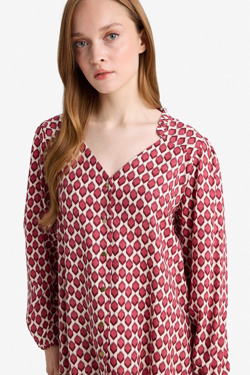 نساء خمري قميص ردن طويل قصة عادية بياخة V