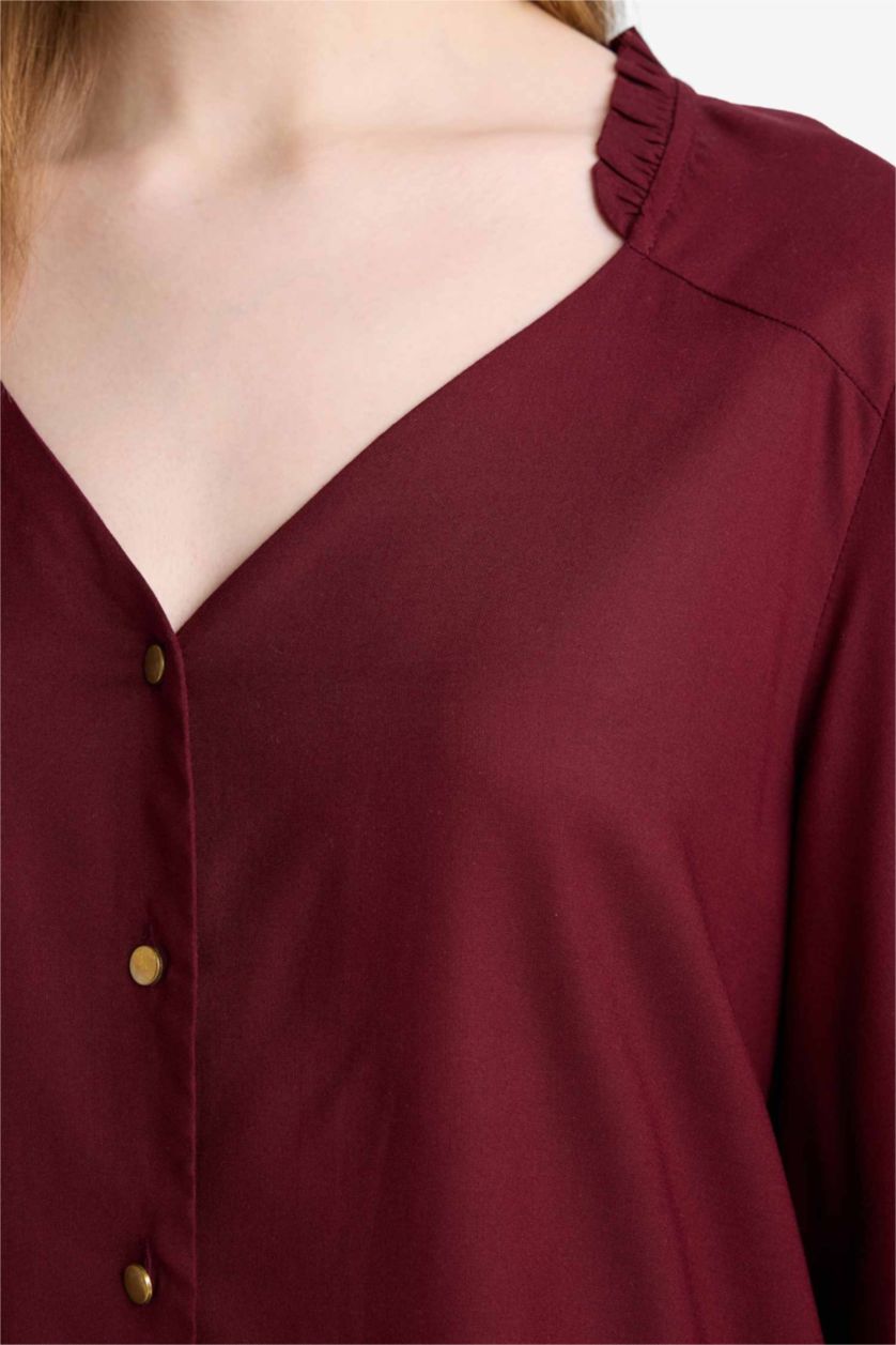 Әйелдерге Бордо қалыпты пішім Ұзын жеңді көйлек