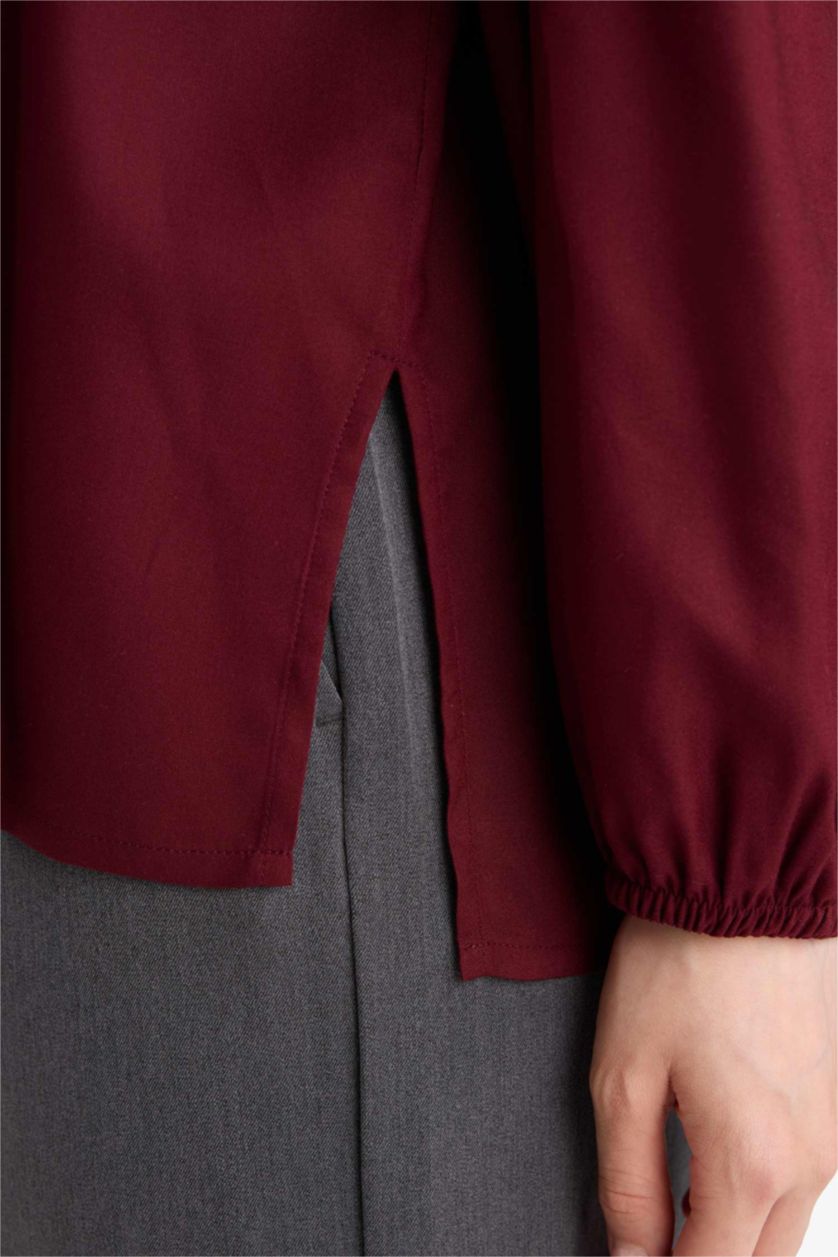 Әйелдерге Бордо қалыпты пішім Ұзын жеңді көйлек