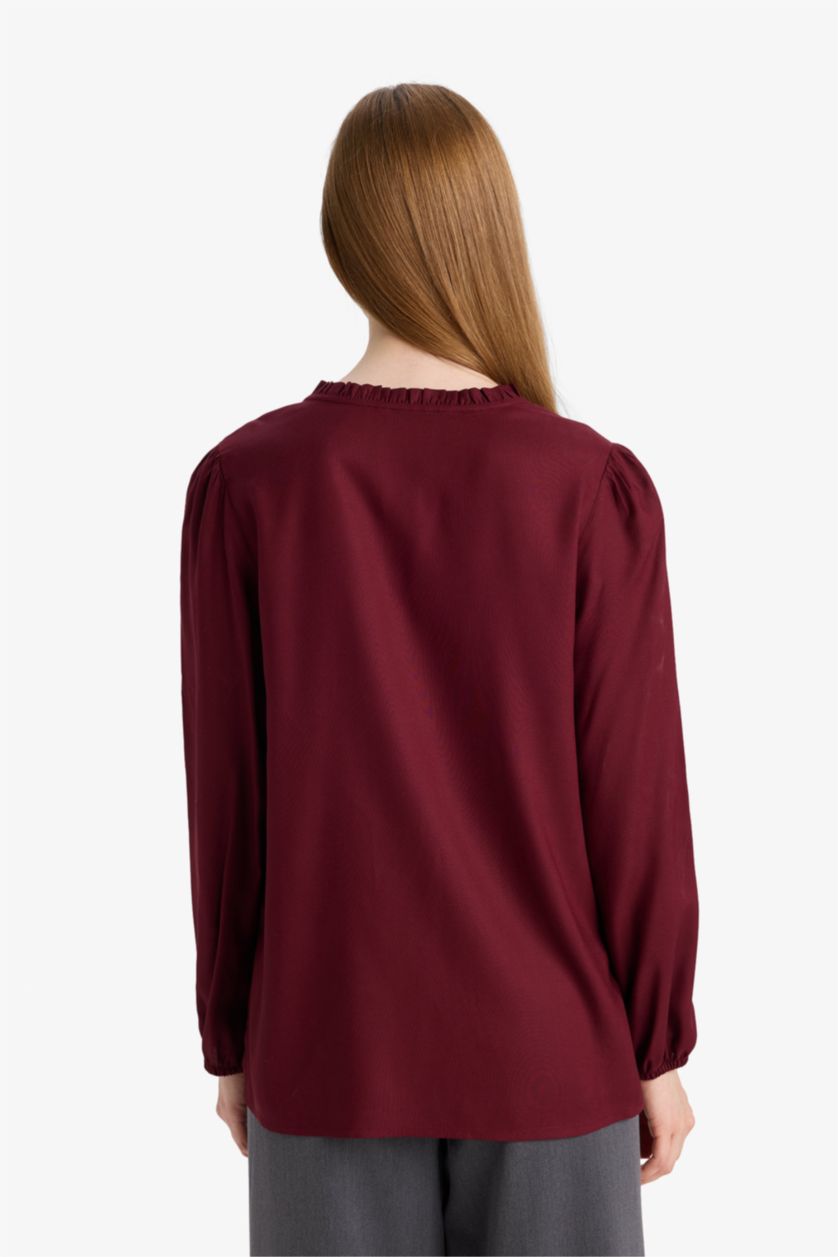 Әйелдерге Бордо қалыпты пішім Ұзын жеңді көйлек