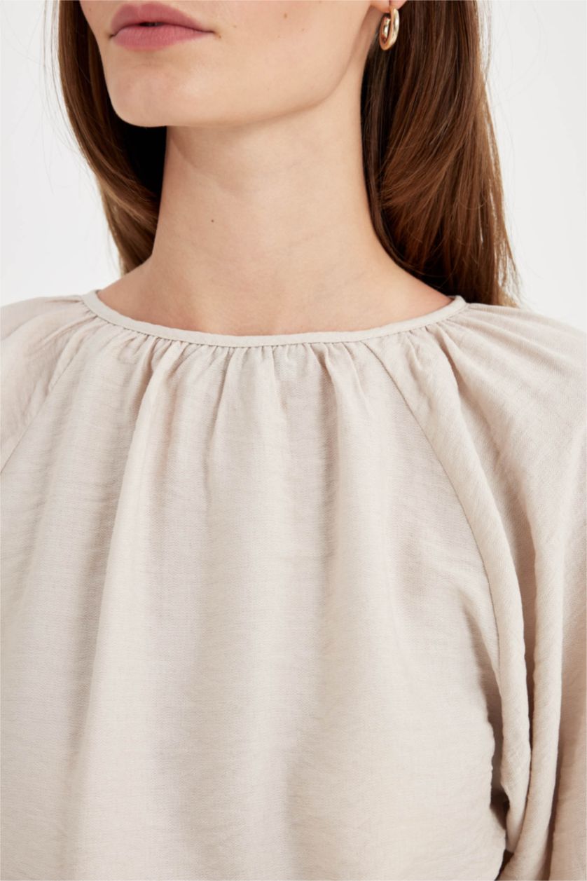 Kadın Taş Bisiklet Yaka Düğme Detaylı Reglan Kol Uzun Kollu Bluz