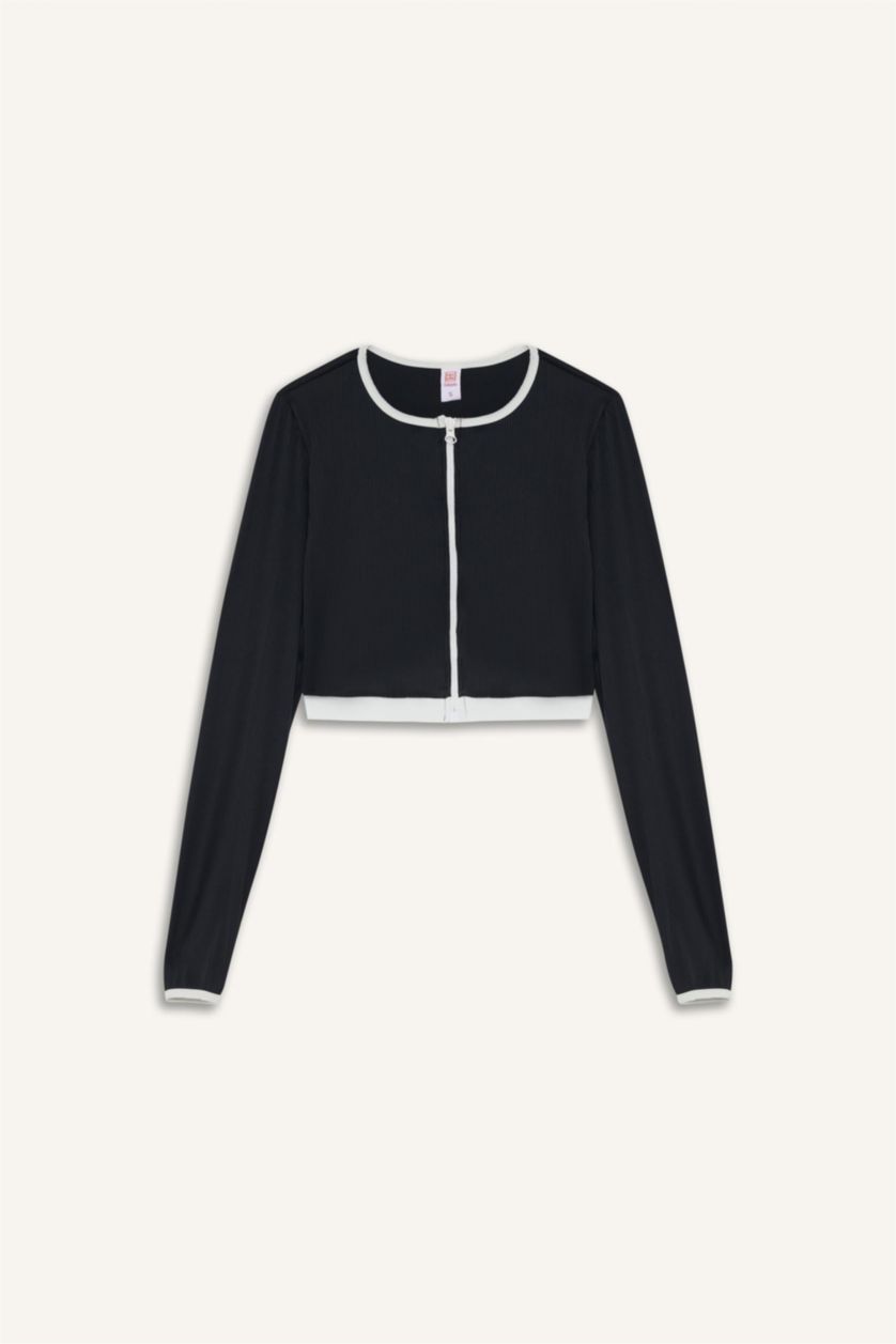 Kadın Siyah Regular Fit Uzun Kollu Sörf Bikini Üstü-Fall in Love