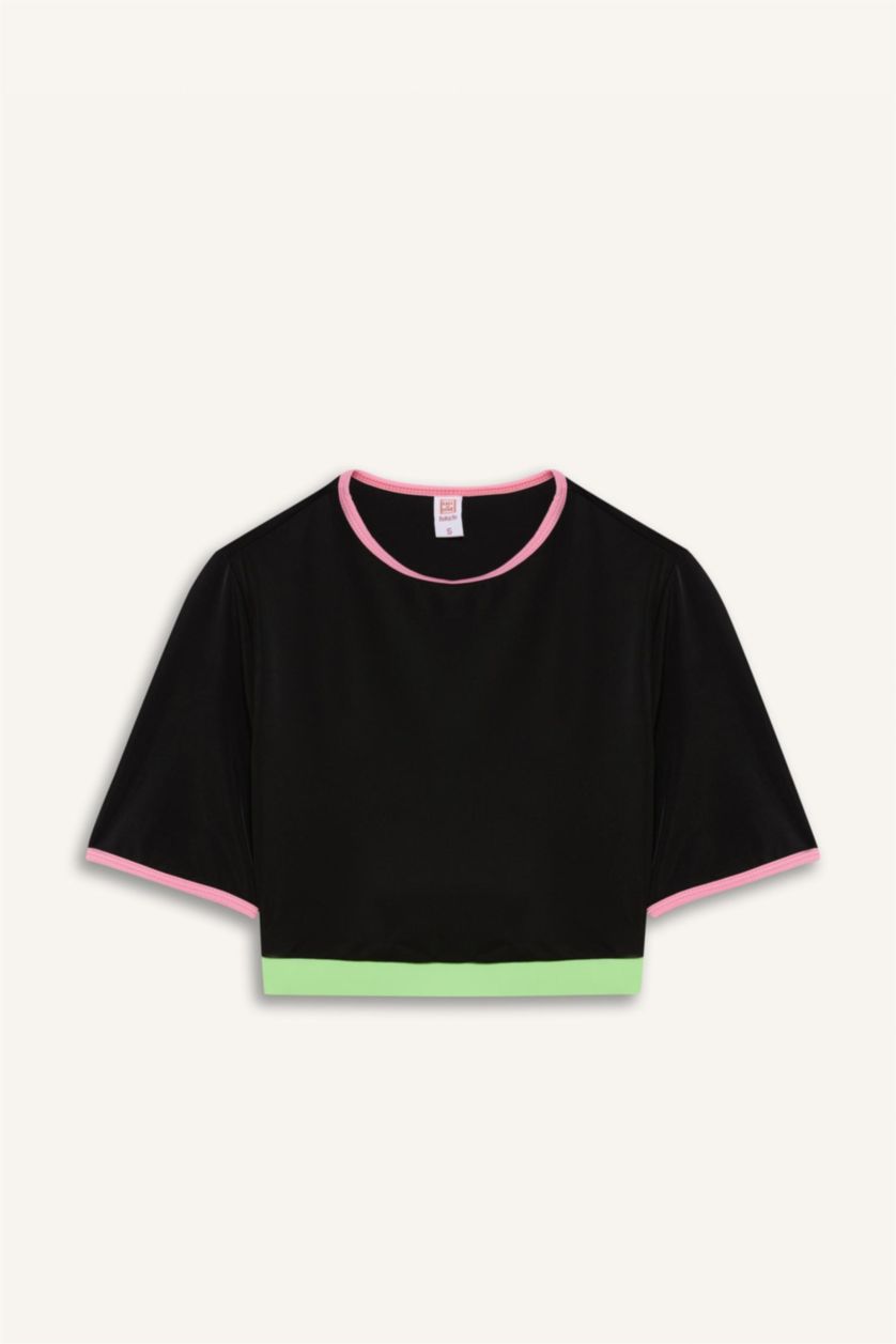 Kadın Siyah Regular Fit Kısa Kollu Sörf Bikini Üstü