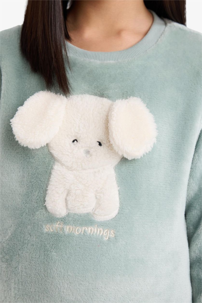 Kız Çocuk - Genç Kız Mint Pijama Takımı Polar Uzun Kollu Üst Uzun Alt Kız Çocuk